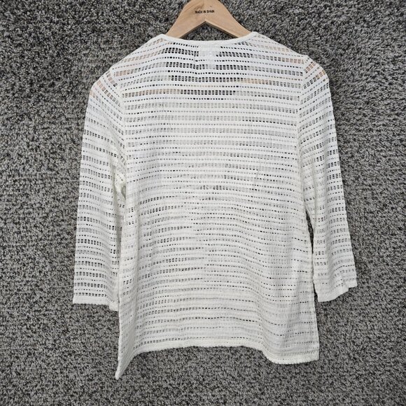 Chicos Top Womens 0 US Small Off White Scoop Neck Beaded Open‎ Knit Blouse - Picture 8 of 8